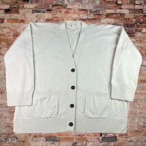 ARKET Wool Blend Knit Cardigan Sweater Women's M/L Cream Button Front Pockets